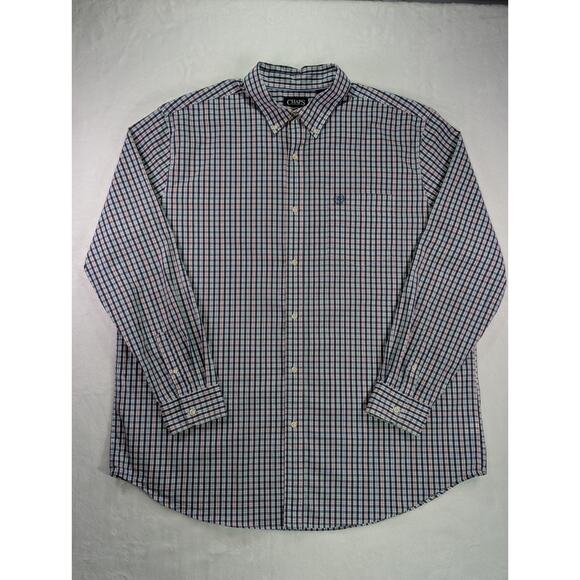 Chaps Stretch Easy Care 2XLT White,Navy,Red,Green Plaid Long Sleeve Buttton Down - Picture 1 of 11